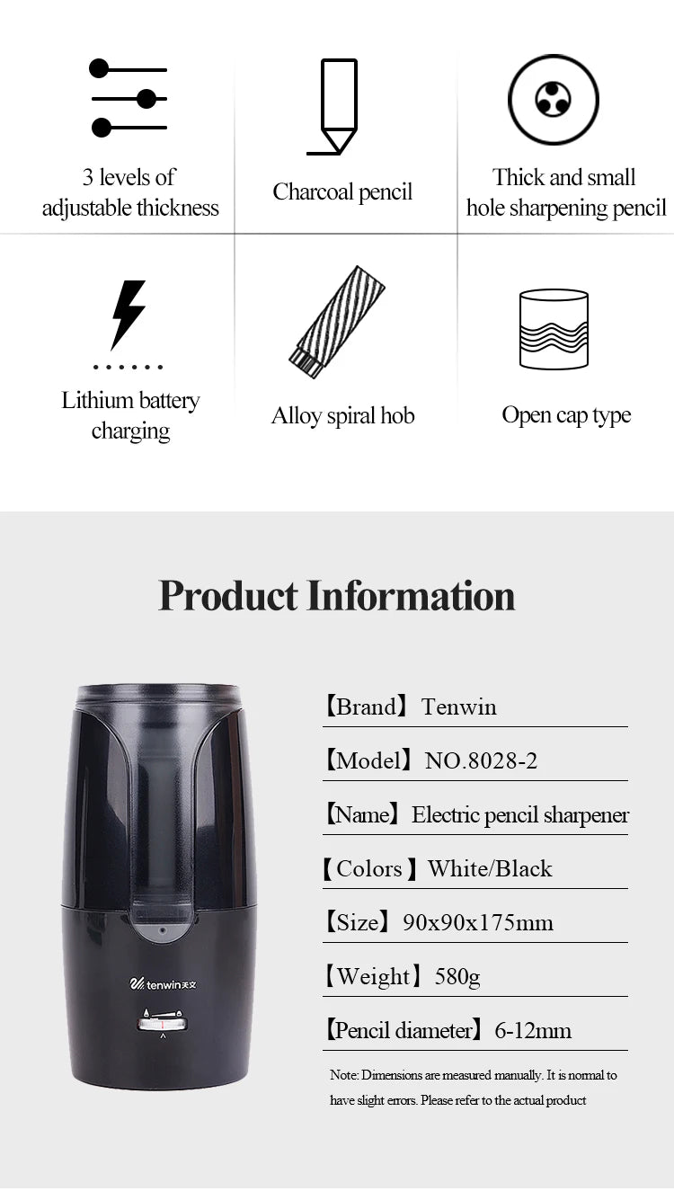 Tenwin Automatic Electric Pencil Sharpener For Colored Pencils Sharpen Mechanical Office School Supplies Stationery Free Ship