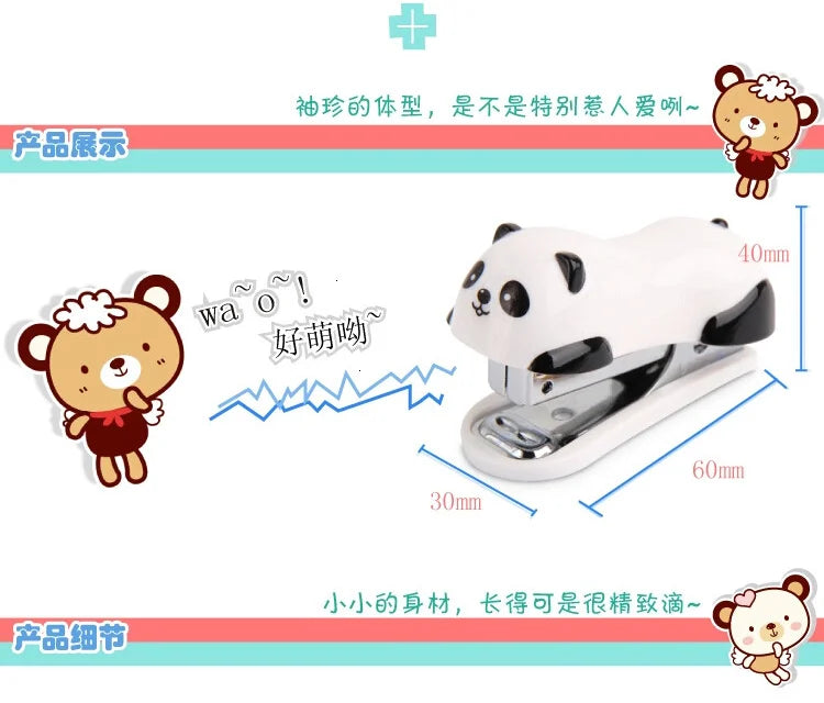 A set of fashionable stapler for panda stapler, with 10 mm steel clips, office supplies, school uniform supplies