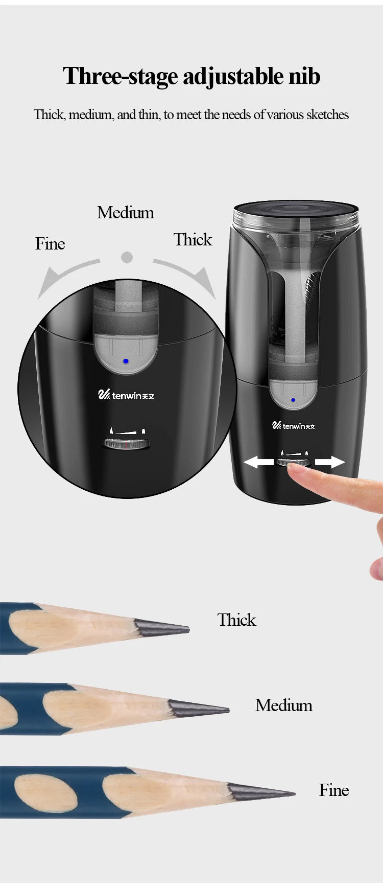 Tenwin Automatic Electric Pencil Sharpener For Colored Pencils Sharpen Mechanical Office School Supplies Stationery Free Ship