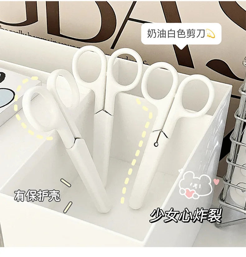 Student cutting scissors Cute mini scissors children's handmade art stainless steel with lid small scissors #4216