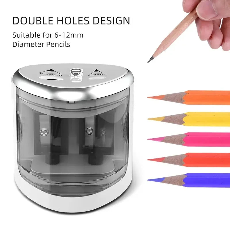 1pc Convenient Electric Double Hole Pencil Sharpener - Quick & Easy Sharpening for 6-12mm Pencils