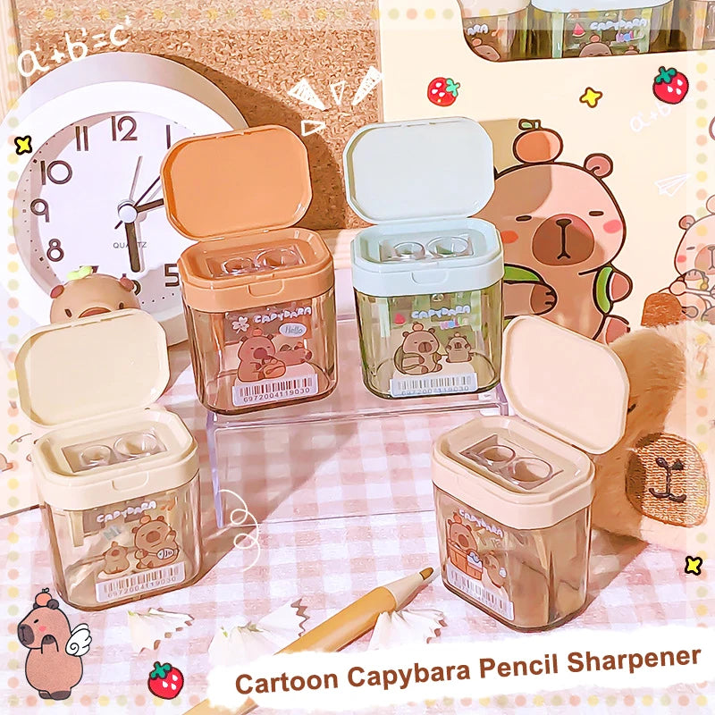 1Pcs Cartoon Capybara Pencil Sharpener Double Hole Pencil Sharpener Portable Mini Manual Pencil Sharpener Student Stationery