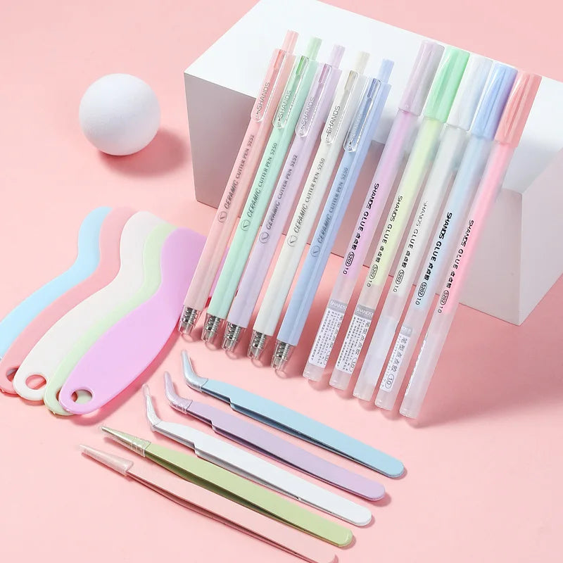 4pcs Precision Craft Tool Kit Precision Craft Utility Knife Tweezers Shovels Glue Pens for Cutting, lettering, splicing, emboss,