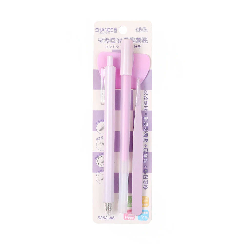 4pcs Precision Craft Tool Kit Precision Craft Utility Knife Tweezers Shovels Glue Pens for Cutting, lettering, splicing, emboss,