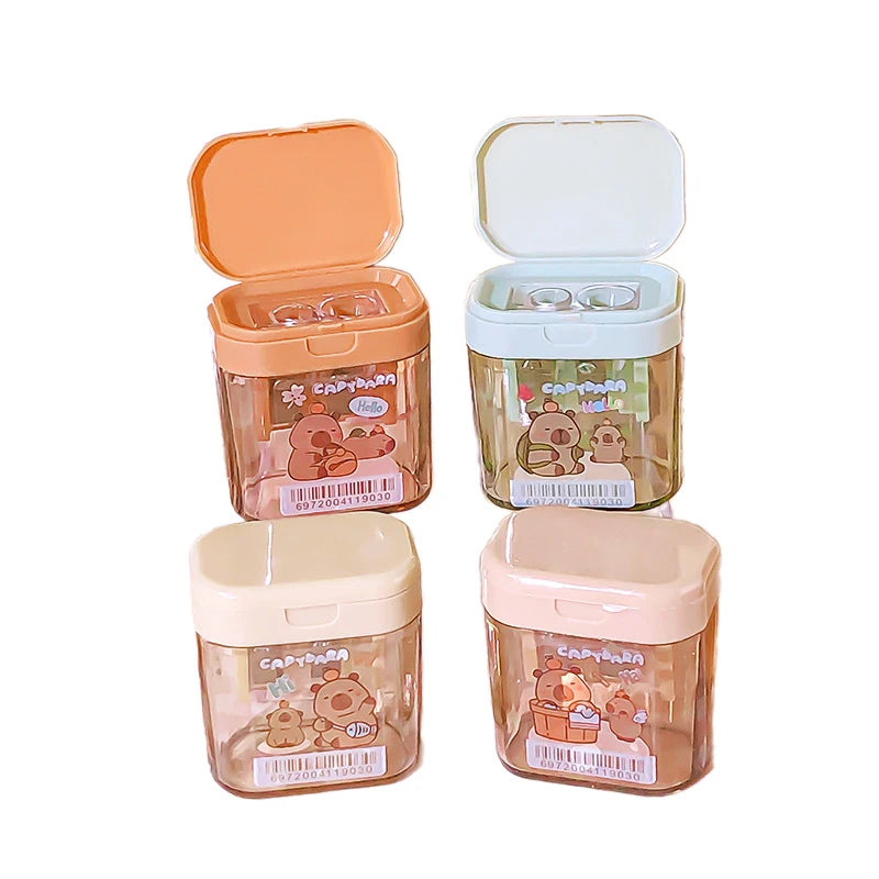1Pcs Cartoon Capybara Pencil Sharpener Double Hole Pencil Sharpener Portable Mini Manual Pencil Sharpener Student Stationery