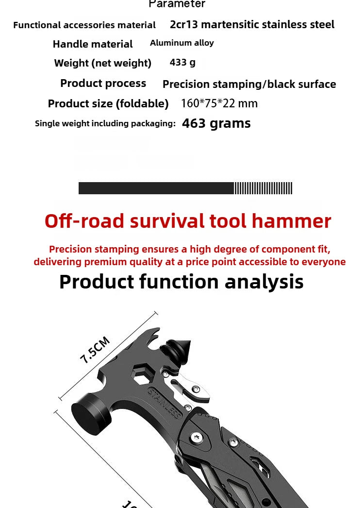 16-in-1 Multitool Hammer Outdoor Multi Tool Utility Knife Camping Survival Gear Gifts for Dad Christmas Gift To Husbands Men