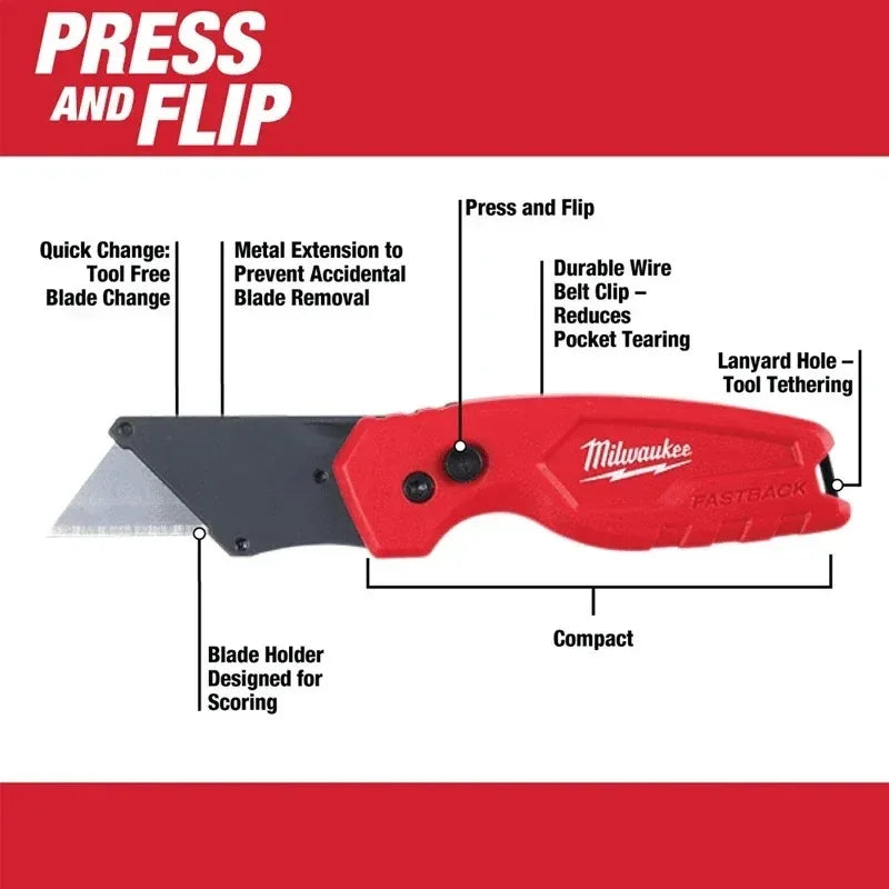 MILWAUKEE 48-22-1500 FASTBACK Compact Folding Utility Knife Multi-Purpose Knife Hand Tools
