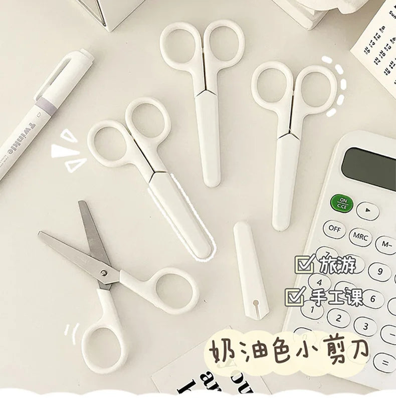 Student cutting scissors Cute mini scissors children's handmade art stainless steel with lid small scissors #4216