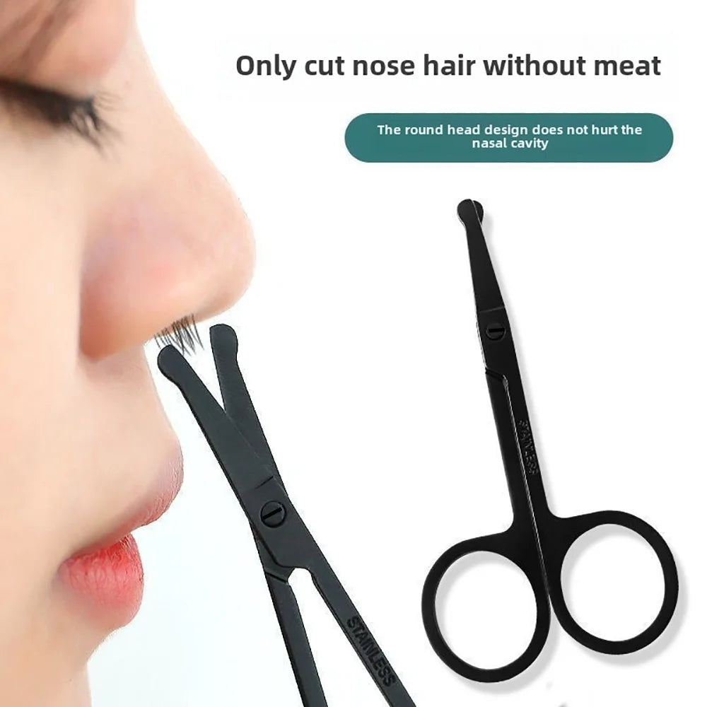 1Pc Stainless Steel Black Round Head Safe Shears Nose Hair Scissors (Do Not Hurt Nose) Stainless Steel Manual Trimming