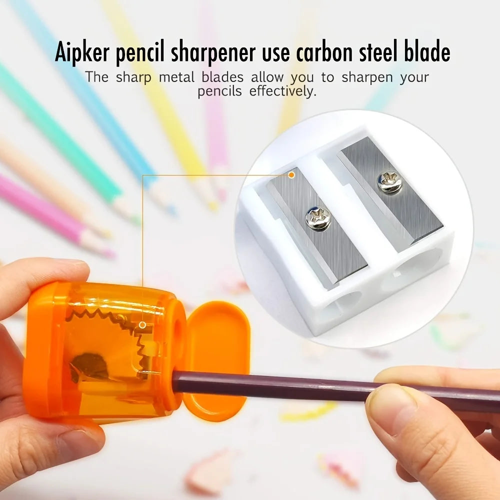 1pc Student Plastic Color Transparent Pencil Sharpener Geometric Double Hole Sketch Pencil Sharpener Manual Pencil Sharpener