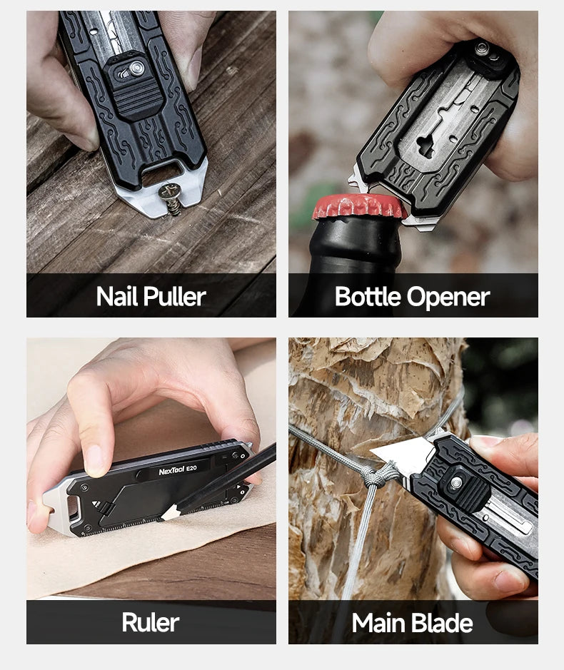 New NexTool Explorer E20 Utility Knife Box Cutter 8-in-1 Multi-tool Innovative Auto Reload Design Mini EDC Tools Built-in Blades