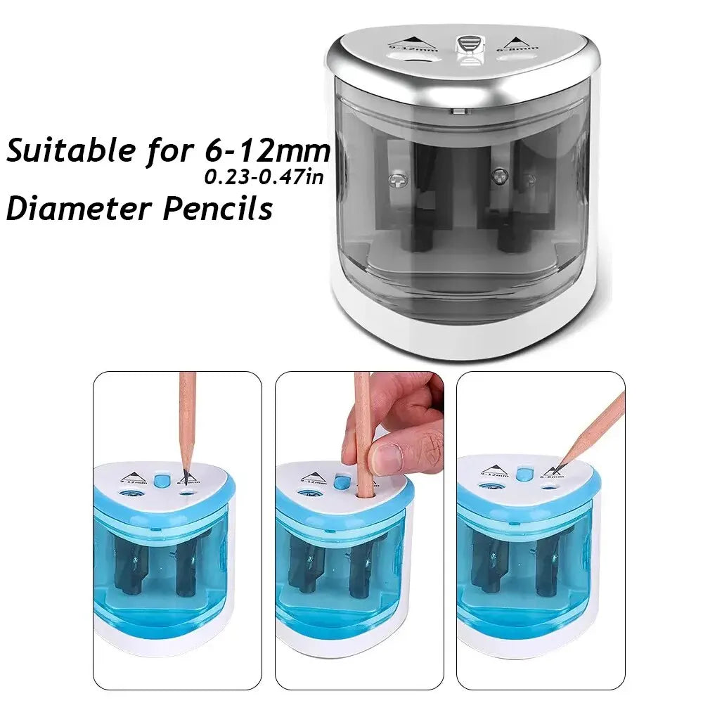 1pc Convenient Electric Double Hole Pencil Sharpener - Quick & Easy Sharpening for 6-12mm Pencils