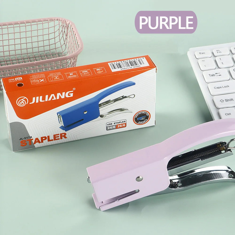 1 Pcs Polychromatic Metal Clip Stapler Hand-held Stapler Portable 24/6 Staples Fashion Stationery Office Supplies