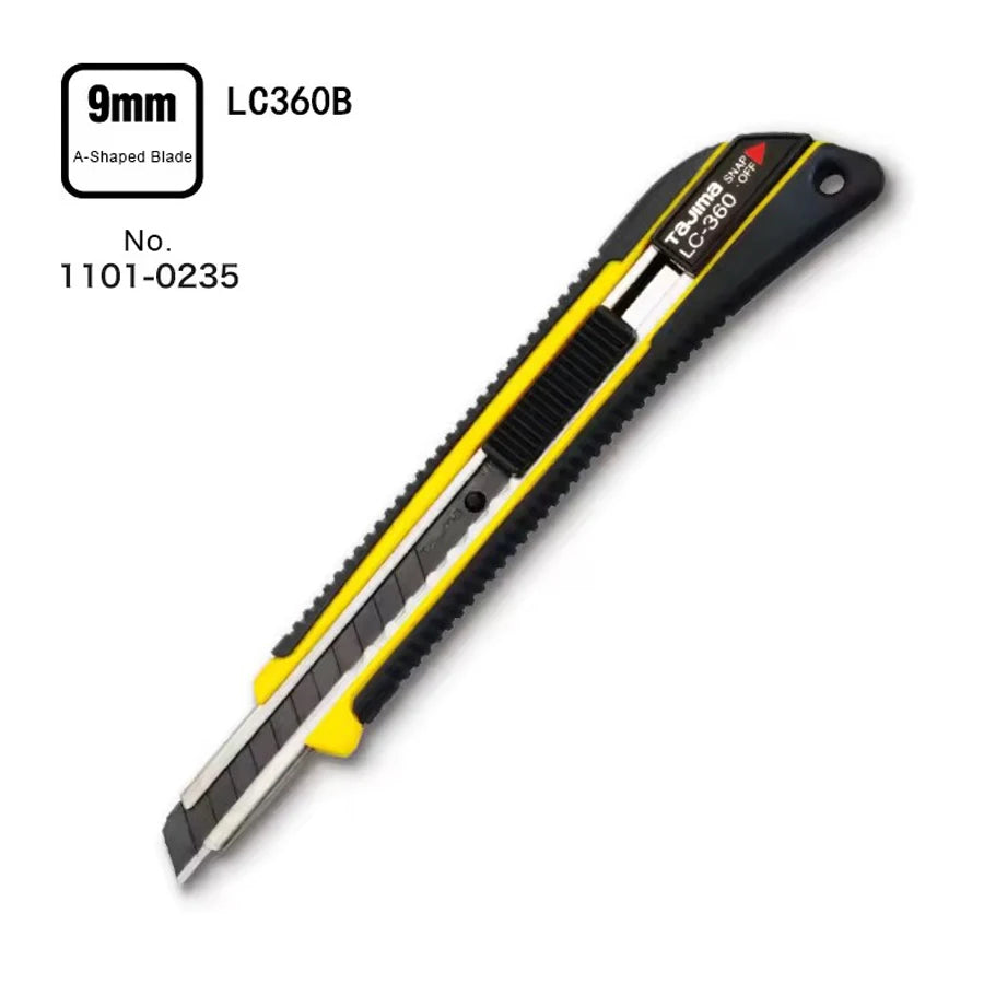 TAJIMA LC360B 9mm A-type Stainless Steel Blade Utility Knife Push Button Rubber Handle Rugged Cutting Tool