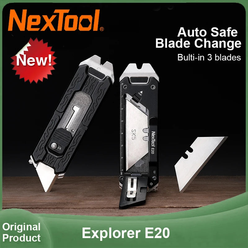 2025 New NexTool Explorer E20 8-in-1 Multi-tool Utility Knife Box Cutter Auto Safe Blade Design Mini EDC Tools Built-in Blades