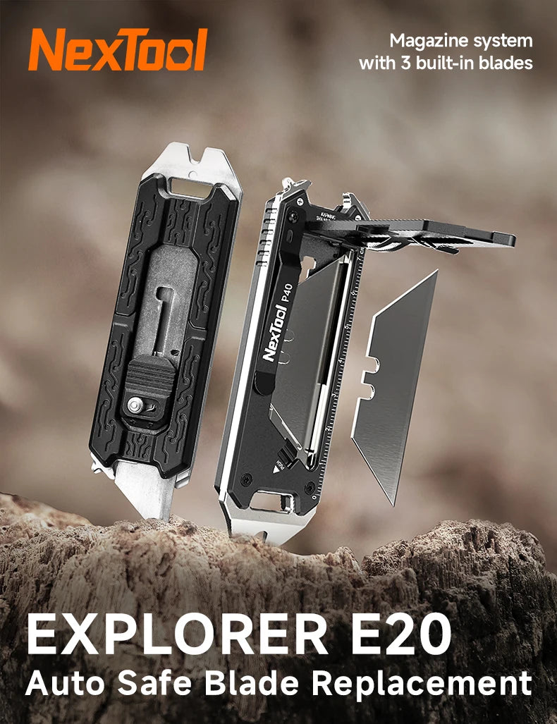 2025 New NexTool Explorer E20 8-in-1 Multi-tool Utility Knife Box Cutter Auto Safe Blade Design Mini EDC Tools Built-in Blades