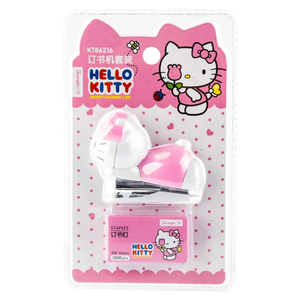 Sanrio Hello Kitty Staplers Set Kawaii Cute Cartoon Kt Cat Student Material Test Paper Mini Binding Machine School Stationery