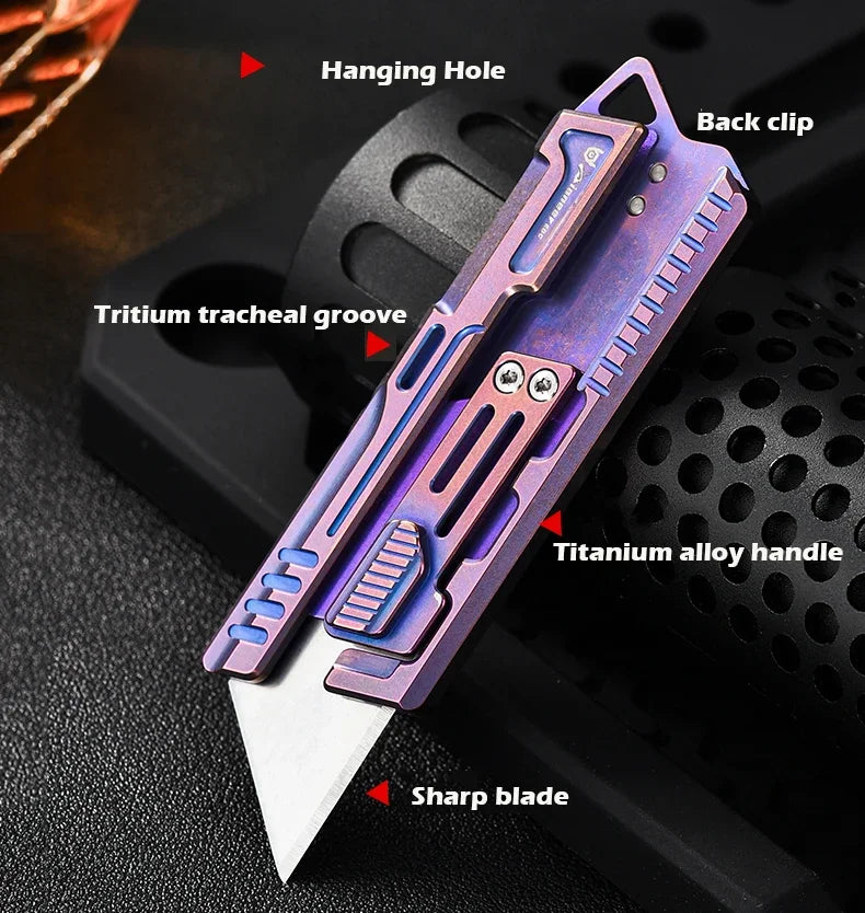 BHBT Titanium alloy Utility Knife Multitool Outdoor Camping Knife Portable Open Box Knife Gift 10pcs Interchangeable SK5 Blades