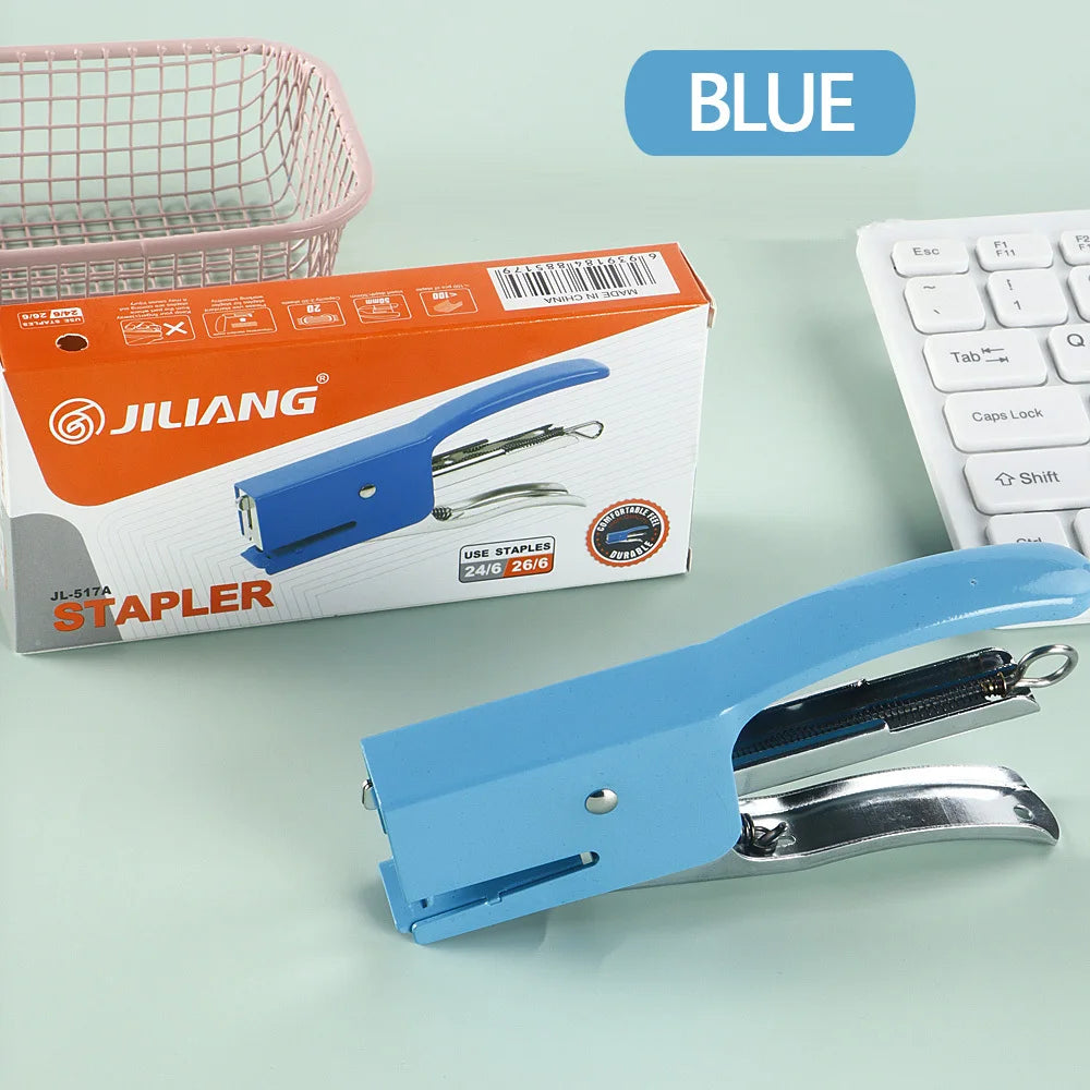 1 Pcs Polychromatic Metal Clip Stapler Hand-held Stapler Portable 24/6 Staples Fashion Stationery Office Supplies