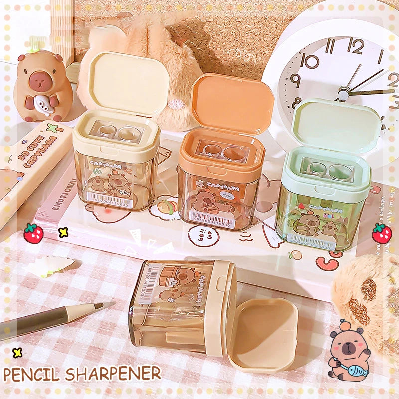 1Pcs Cartoon Capybara Pencil Sharpener Double Hole Pencil Sharpener Portable Mini Manual Pencil Sharpener Student Stationery