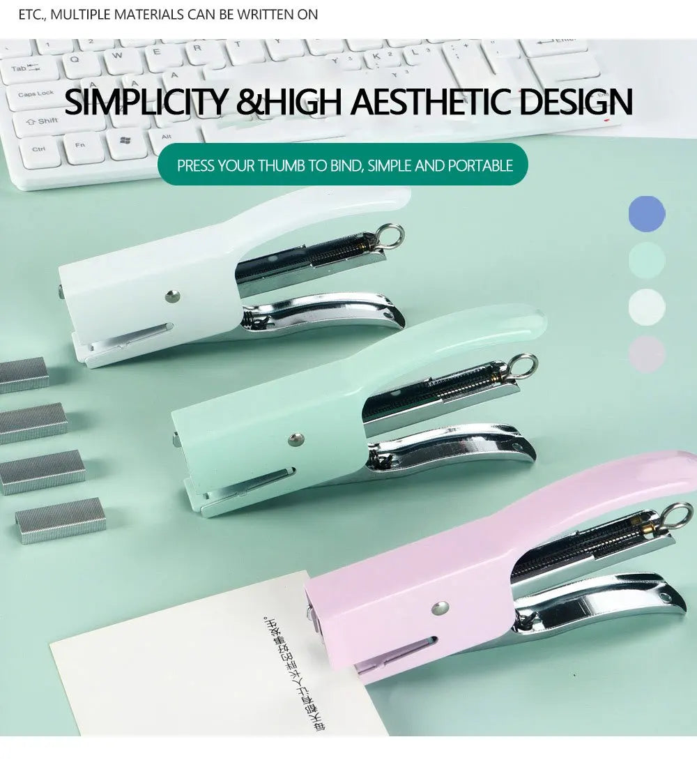 1 Pcs Polychromatic Metal Clip Stapler Hand-held Stapler Portable 24/6 Staples Fashion Stationery Office Supplies