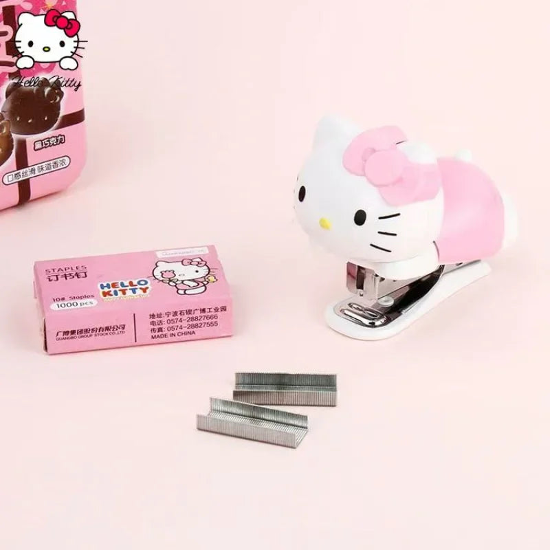 Sanrio Hello Kitty Anime Figures Staplers Set Kawaii Cute Cartoon Student Binding Machine School Office Binding Supplies Stapler
