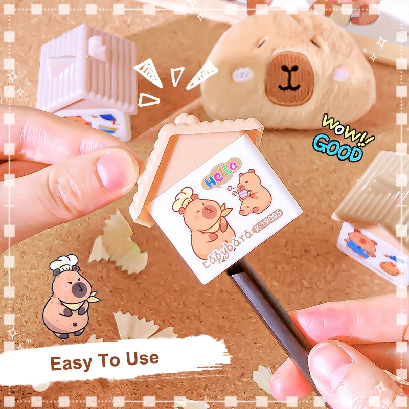 1Pcs Cartoon Capybara Pencil Sharpener Double Hole Pencil Sharpener Portable Mini Manual Pencil Sharpener Student Stationery