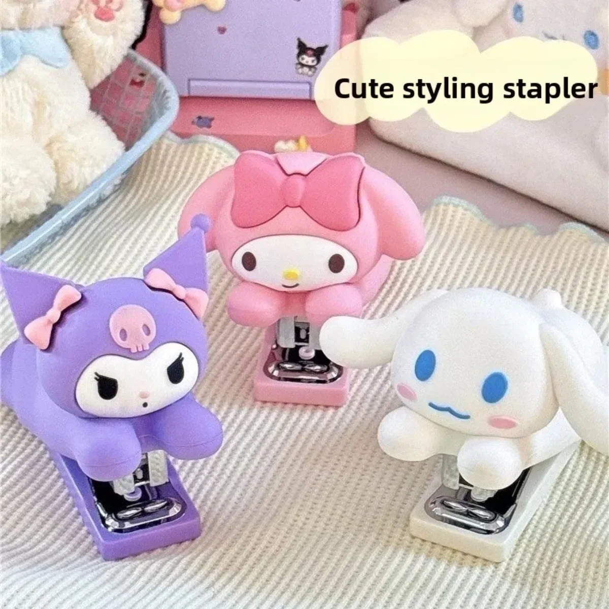 Sanrio Hello Kitty Anime Figures Staplers Set Kawaii Cute Cartoon Student Binding Machine School Office Binding Supplies Stapler