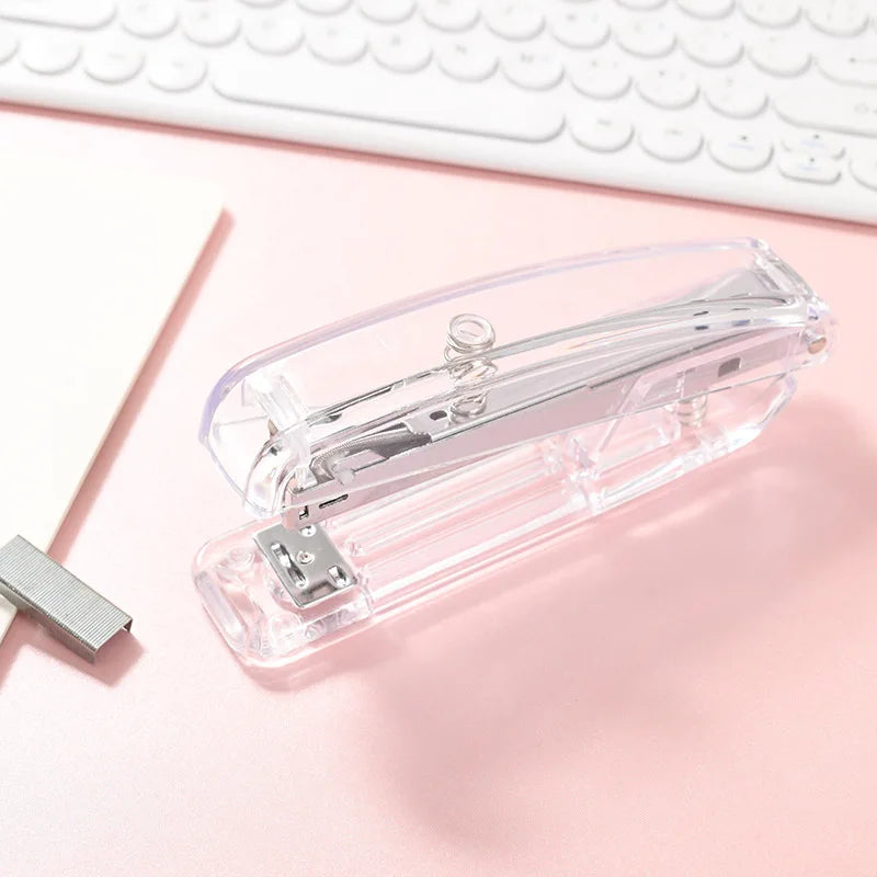 No.12 Transparent Stapler, Rose/Gold/Silver Colors, for Office School Home Use - Compact & Durable
