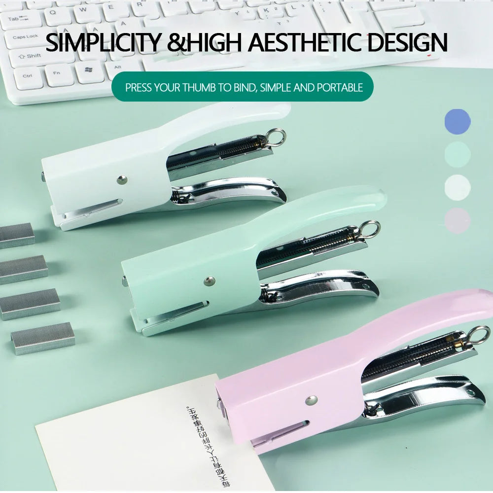 1 Pcs Polychromatic Metal Clip Stapler Hand-held Stapler Portable 24/6 Staples Fashion Stationery Office Supplies