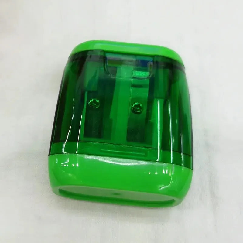 1pc Student Plastic Color Transparent Pencil Sharpener Geometric Double Hole Sketch Pencil Sharpener Manual Pencil Sharpener