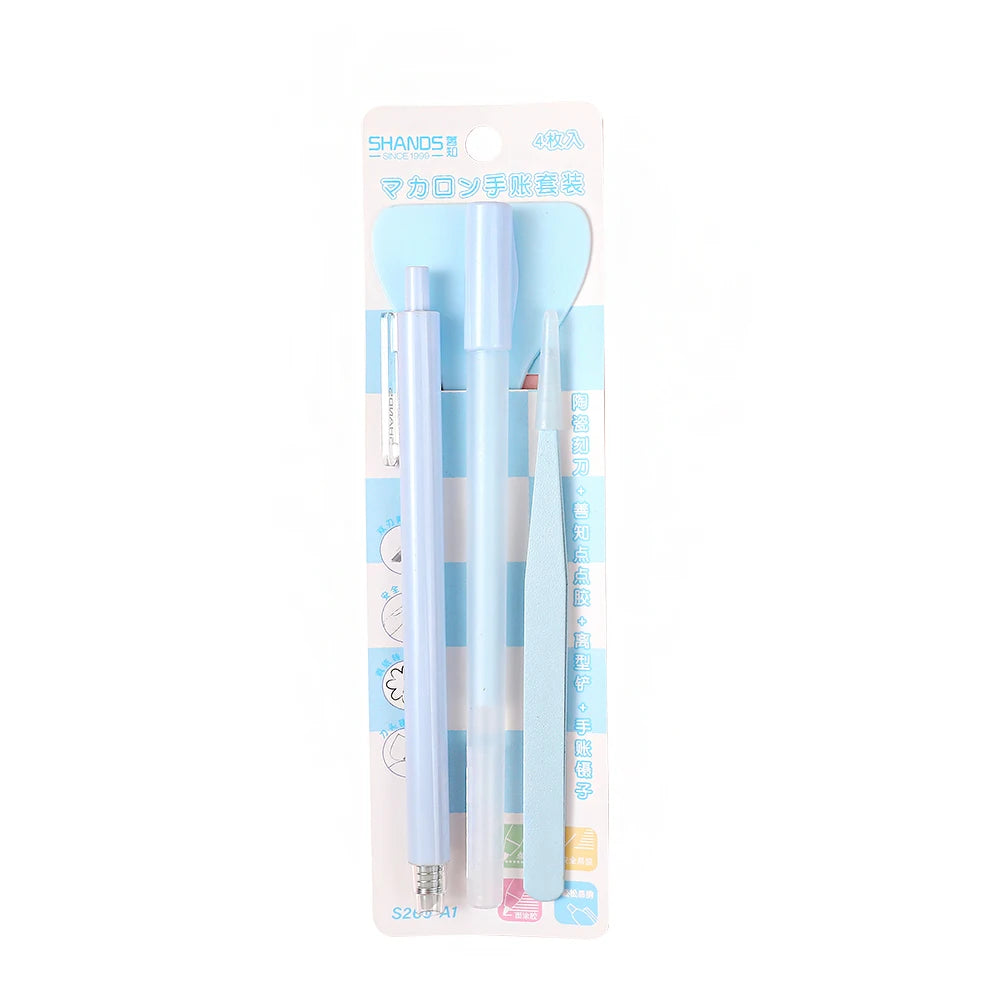 4pcs Precision Craft Tool Kit Precision Craft Utility Knife Tweezers Shovels Glue Pens for Cutting, lettering, splicing, emboss,