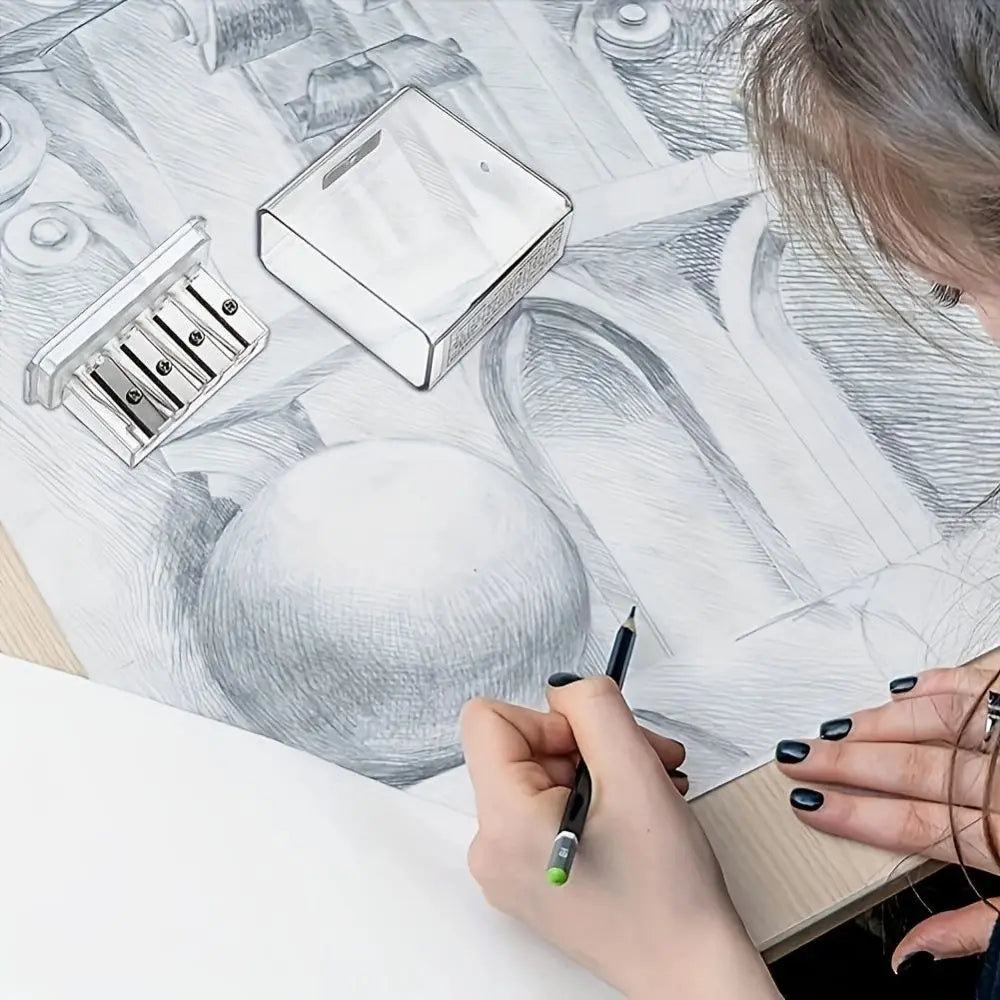 1PC sketch pencil charcoal long core pencil sharpener, art special pencil sharpener 4-hole multi-function with cover
