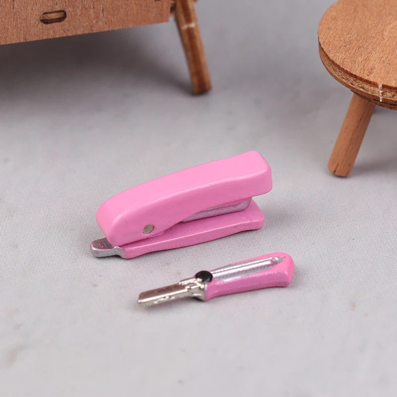 1 Set Dollhouse Mini Stationery Simulation Tape Cutter Utility Knife Pack School Supplies Model