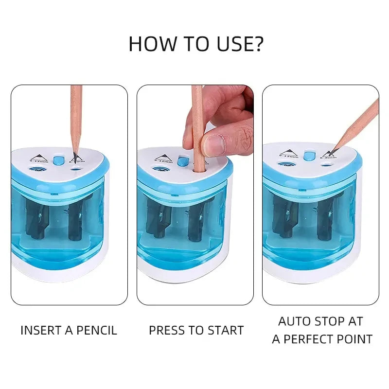 1pc Convenient Electric Double Hole Pencil Sharpener - Quick & Easy Sharpening for 6-12mm Pencils