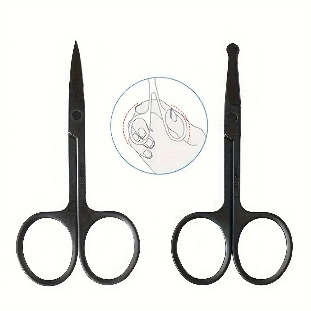 2 sets of small beauty scissors for facial hair -nose, beard, eyebrows, eyelashes-professional stainless steel trimming scissors