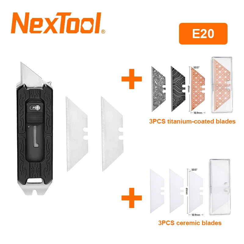 2025 New NexTool Explorer E20 8-in-1 Multi-tool Utility Knife Box Cutter Auto Safe Blade Design Mini EDC Tools Built-in Blades