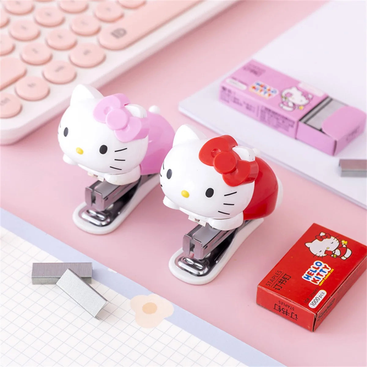 Sanrio Hello Kitty Anime Figures Staplers Set Kawaii Cute Cartoon Student Binding Machine School Office Binding Supplies Stapler