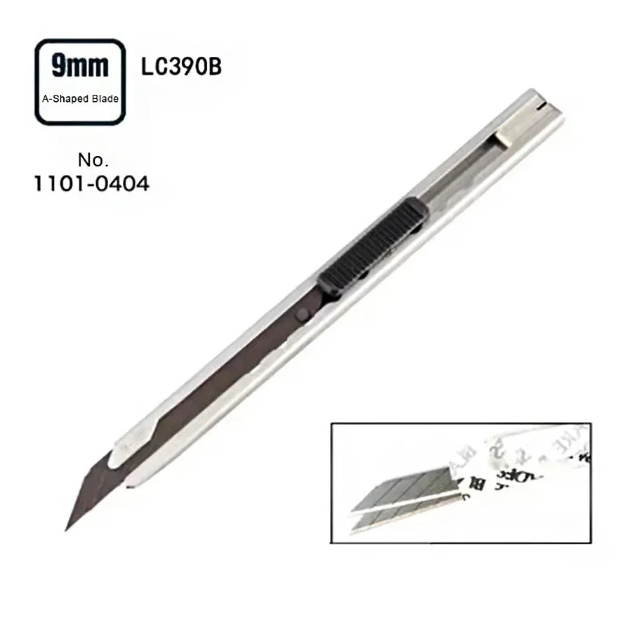TAJIMA Rugged Mini Utility Knife with 9mm Stainless Steel Blades Push Button Design LC390B Compact Cutting Tool