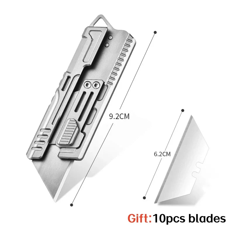 BHBT Titanium alloy Utility Knife Multitool Outdoor Camping Knife Portable Open Box Knife Gift 10pcs Interchangeable SK5 Blades