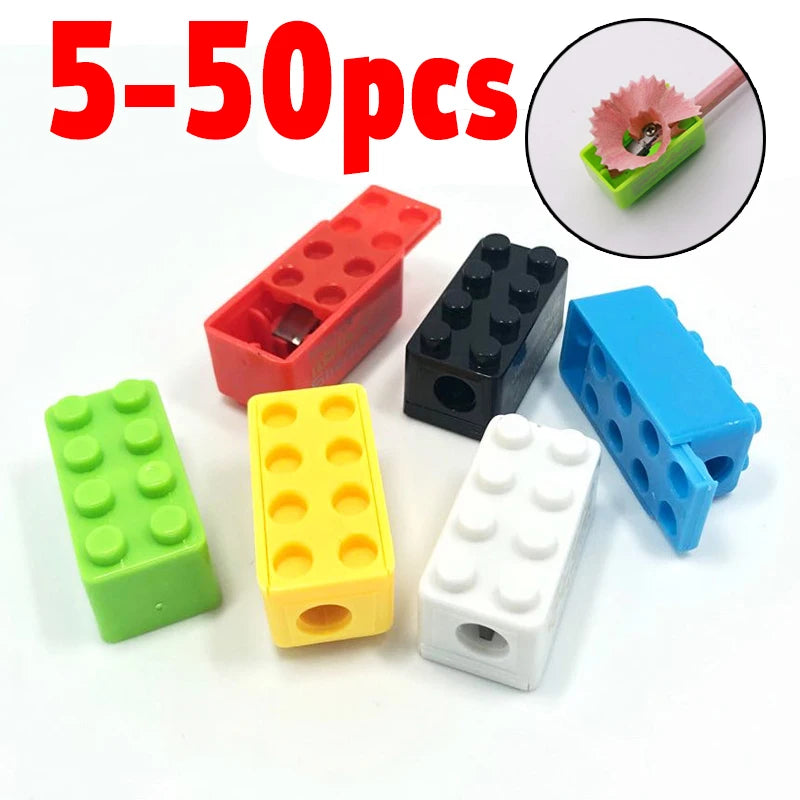 5-50pcs Building Blocks Pencil Sharpener Cartoon Plastic Children's Office And School Supplies Student Stationery Random Supply