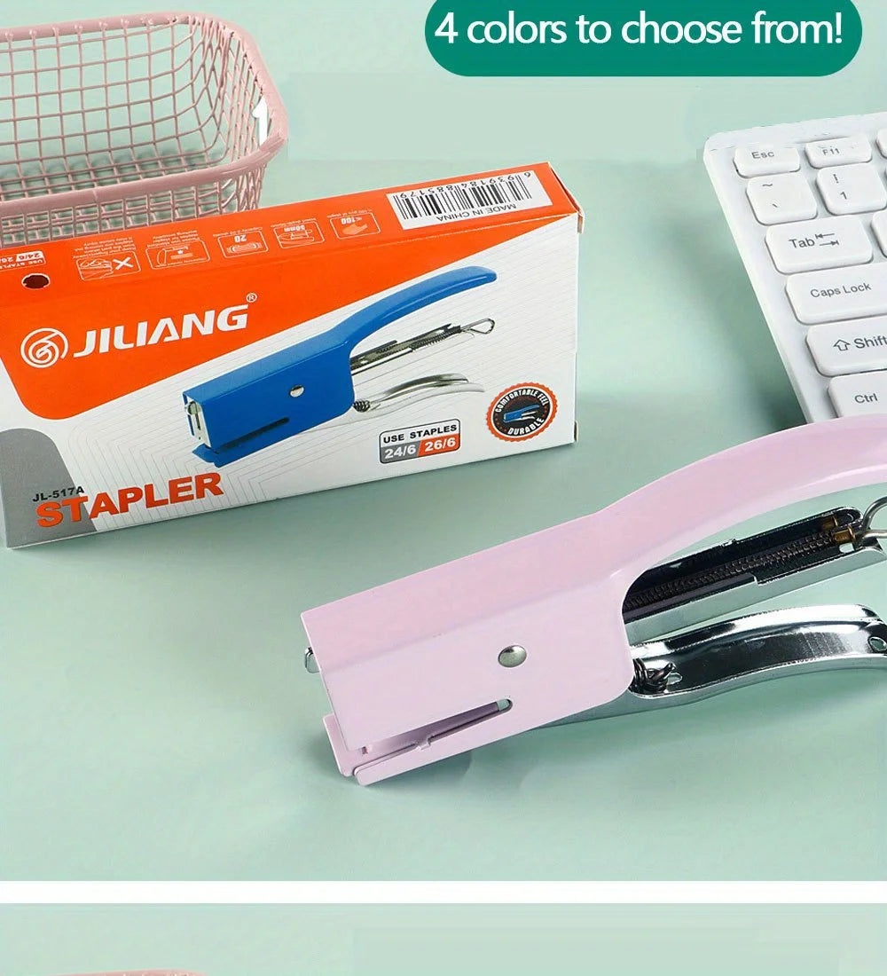 1 Pcs Polychromatic Metal Clip Stapler Hand-held Stapler Portable 24/6 Staples Fashion Stationery Office Supplies