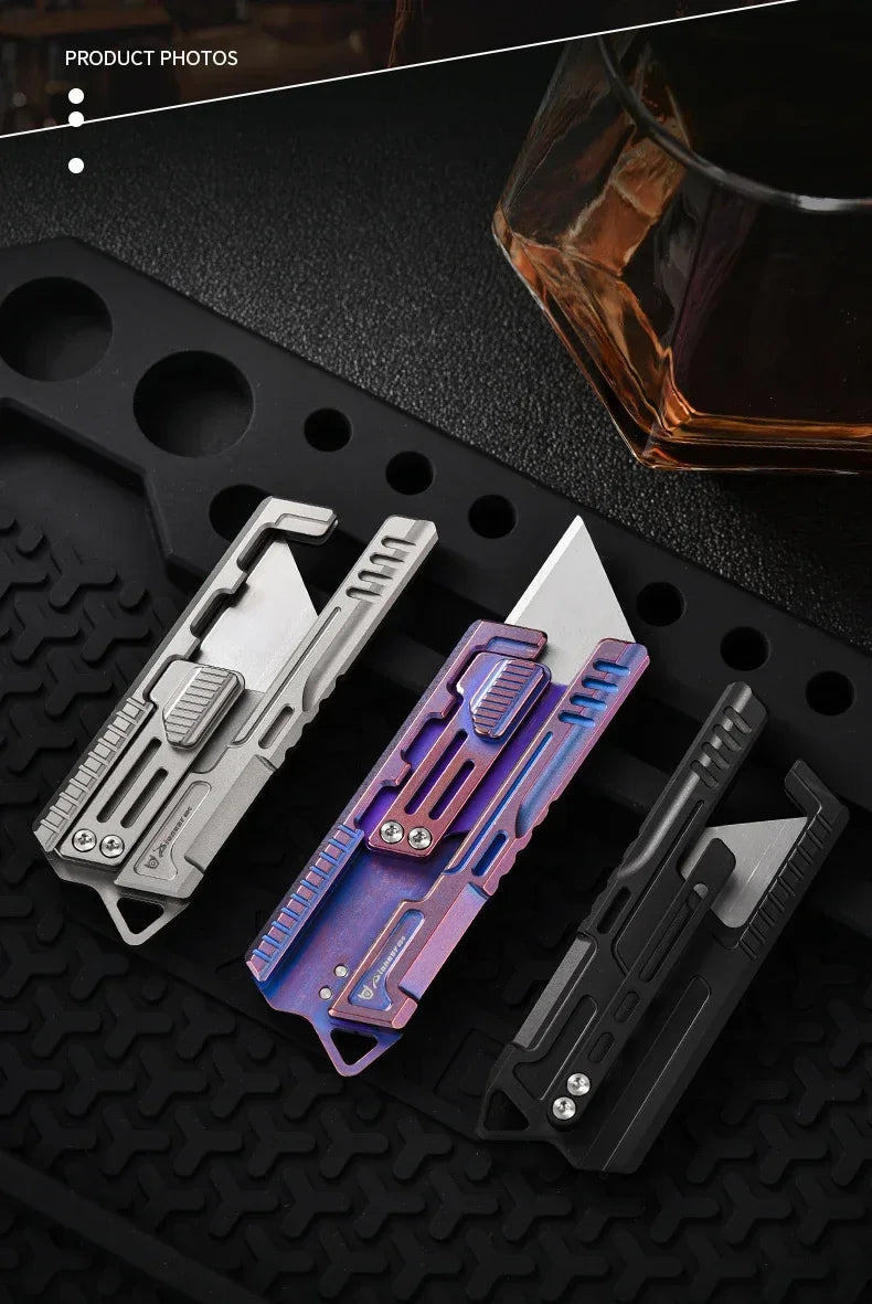 BHBT Titanium alloy Utility Knife Multitool Outdoor Camping Knife Portable Open Box Knife Gift 10pcs Interchangeable SK5 Blades