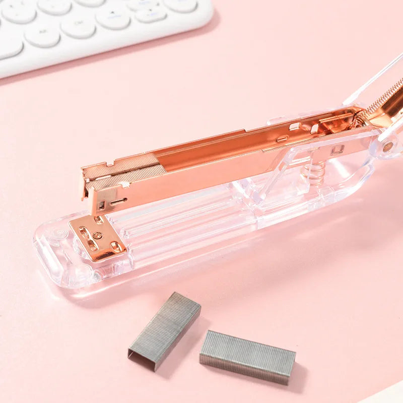 No.12 Transparent Stapler, Rose/Gold/Silver Colors, for Office School Home Use - Compact & Durable