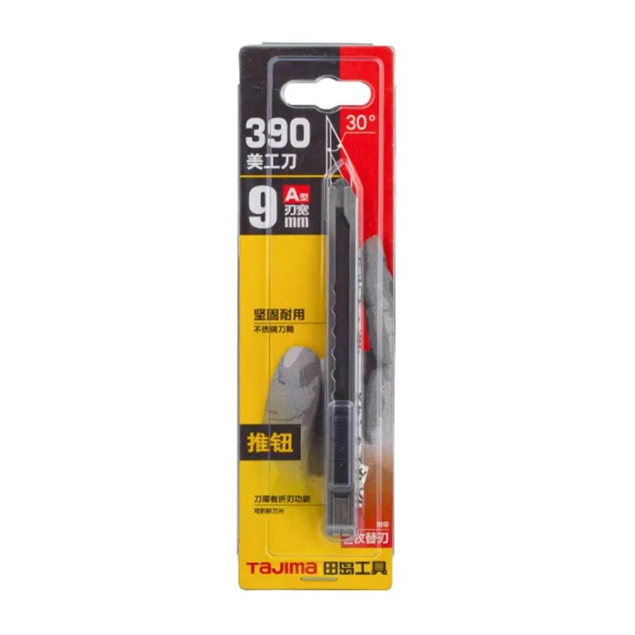 TAJIMA Rugged Mini Utility Knife with 9mm Stainless Steel Blades Push Button Design LC390B Compact Cutting Tool