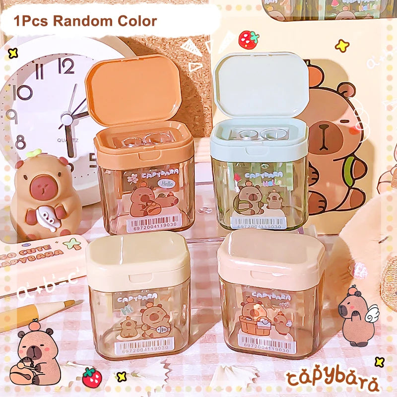 1Pcs Cartoon Capybara Pencil Sharpener Double Hole Pencil Sharpener Portable Mini Manual Pencil Sharpener Student Stationery