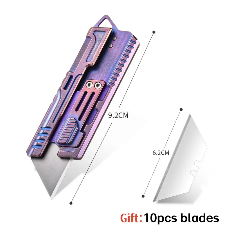 BHBT Titanium alloy Utility Knife Multitool Outdoor Camping Knife Portable Open Box Knife Gift 10pcs Interchangeable SK5 Blades