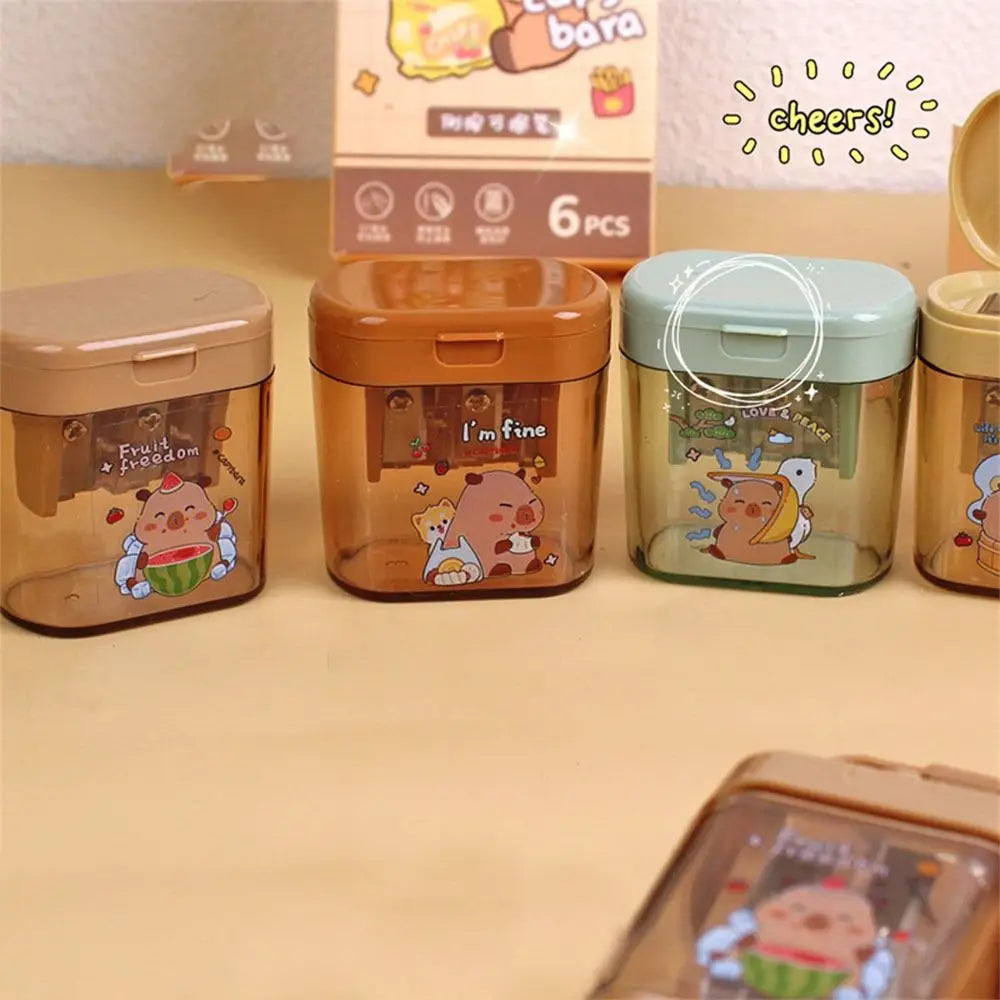 Cartoon Capybara Pencil Sharpener Mini Double Hole Student Cute Pencil Sharpeners Portable Pencil Sharpener for Kids