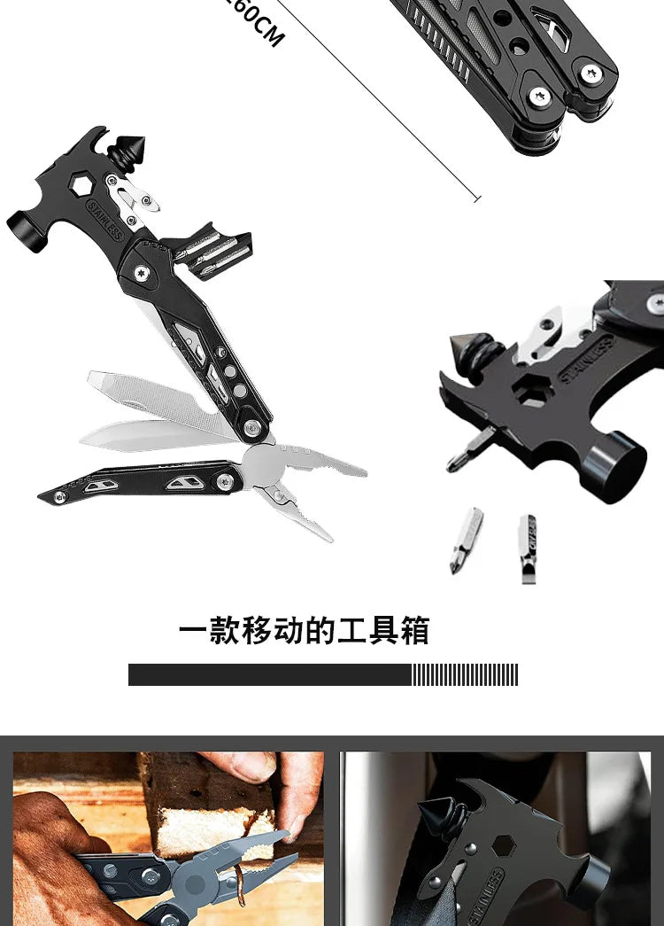 16-in-1 Multitool Hammer Outdoor Multi Tool Utility Knife Camping Survival Gear Gifts for Dad Christmas Gift To Husbands Men
