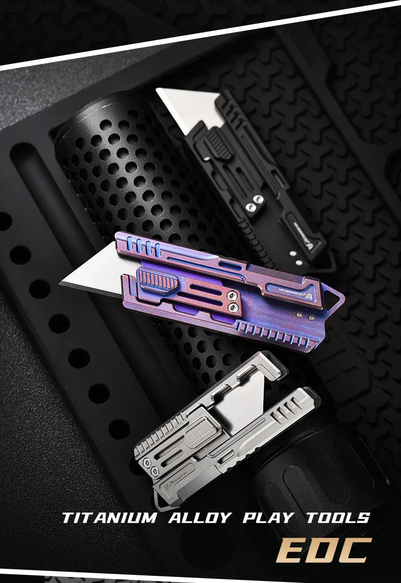 BHBT Titanium alloy Utility Knife Multitool Outdoor Camping Knife Portable Open Box Knife Gift 10pcs Interchangeable SK5 Blades